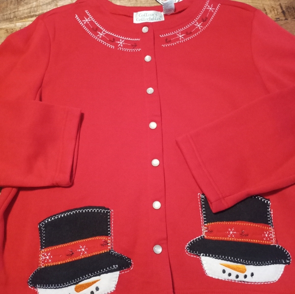 Colleen's Collectables Vintage Red Snowman Christmas Cardigan Sweater - Picture 7 of 11